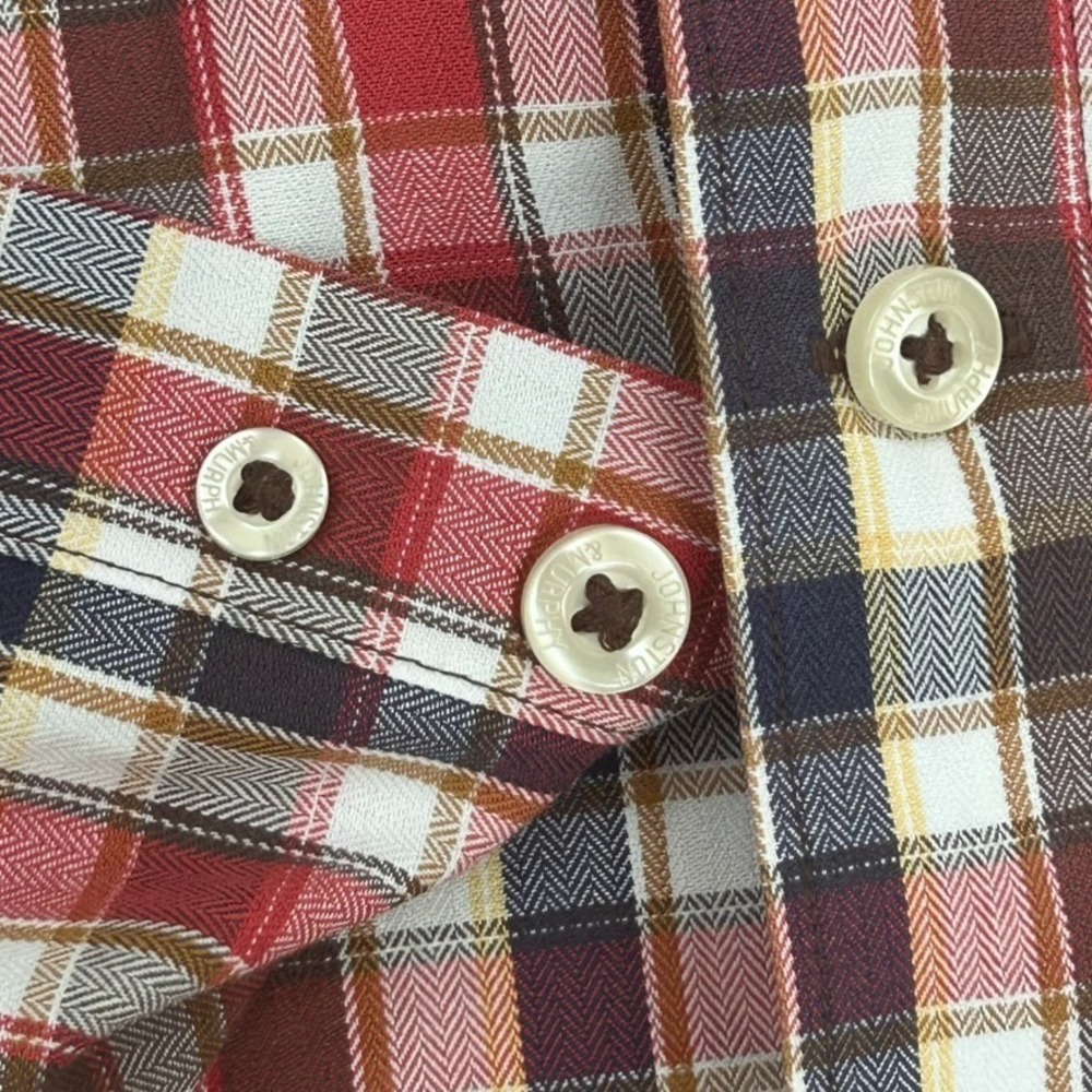 Johnston & Murphy Men's Shirt Large Tailored Fit Long Sleeve Button Red Plaid - Picture 7 of 16